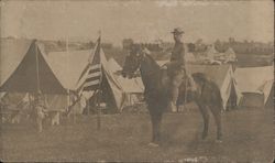 Soldier on Horse in Camp Military Postcard Postcard Postcard