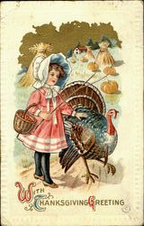 With Thanksgiving Greeting Children Postcard Postcard