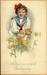 Wishing You A Joyful Thanksgiving Children Postcard Postcard