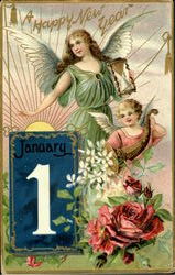 A Happy New Year January 1 Postcard