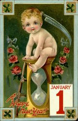 A Happy New Year January 1 Postcard