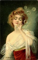 Blowing Bubbles Women Postcard Postcard