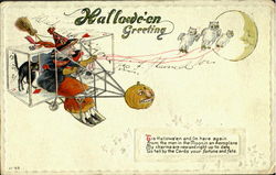 Halloween Witch in Airplane Postcard Postcard