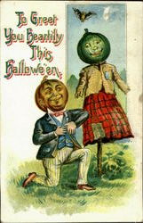 Halloween Pumpkin Head People Postcard Postcard