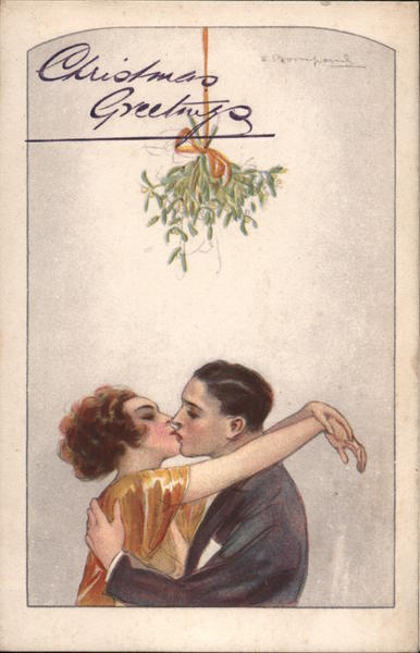 Christmas Greetings - Kiss under the Mistletoe Postcard