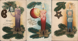 Set of 3: Fantasy Anthropomorphic Christmas Candles Postcard Postcard Postcard