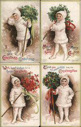 Set of 4: Girl in White with Christmas Decorations Children Ellen Clapsaddle Postcard Postcard Postcard