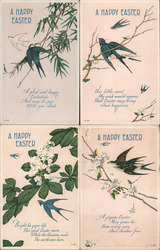 Set of 4: Happy Easter Birds with Flowers Postcard