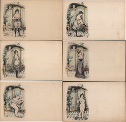 Set of 6: Woman Undressing for Shower, Peeping Tom Postcard