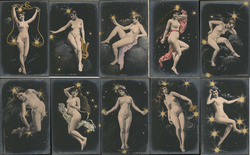 Set of 10: Nude Women Constellations, Stars Postcard