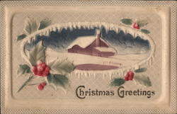 Christmas Greetings - house and snow landscape Postcard Postcard Postcard