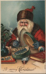 A Merry Christmas - Santa Smoking a Pipe Postcard