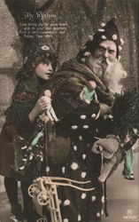 My Wishes-Santa carrying toys with a child Postcard