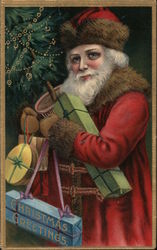 Christmas Greetings - Santa with an armful of toys Santa Claus Postcard Postcard Postcard