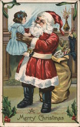 A Merry Christmas - Santa Holding a Doll Santa Claus Postcard Postcard Postcard