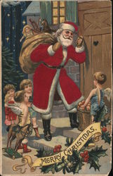 Merry Christmas - Santa with toys and cherubs Santa Claus Postcard Postcard Postcard