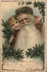 Frohliche Weihnacthten - Postkarte mit Tannenduft [Postcard with Fir Fragrance] - Santa with Child Santa Claus Postcard Postcard Postcard