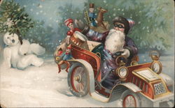 Snowman Tree Santa Toys Car A Merry Christmas Santa Claus Postcard Postcard Postcard