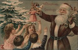 Christmas Greetings: Santa delivers a toys to four children Postcard