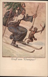 Santa on Skis: Gruss vom Krampus! Santa Claus Postcard Postcard Postcard