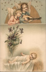 Two Angels Singing to a Baby Postcard Postcard Postcard