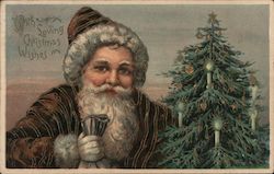 Brown Santa and Christmas Tree Postcard