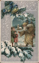 A Glad Christmas - Santa handing bread to children Postcard