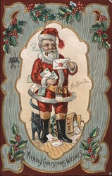 Merry Christmas Wishes - Santa Holding Letters Santa Claus Postcard Postcard Postcard