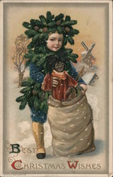 Best Christmas Wishes - Dutch child holding black doll Toys Postcard Postcard Postcard