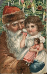 Wishing You A Merry Christmas Santa Girl Doll Santa Claus Postcard Postcard Postcard