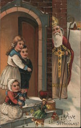 Children Toys St. Nicholas Door Snow Vive St. Nicolas! Santa Claus Postcard Postcard Postcard