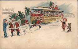 Lot of Santa's Traveling to Bloomindale's on Trolley Postcard