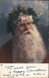 Happy Christmas - Santa Claus with garland around head Postcard Postcard Postcard