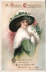 A Merry Christmas - Woman in Green Postcard