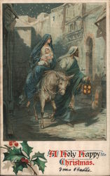 Mary and Joseph with Baby Jesus Riding a Donkey Madonna & Child Postcard Postcard Postcard