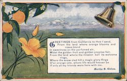 Greetings from California - Poppy, orange, and bell with mountains in background State Flowers & Seals Postcard Postcard Postcard