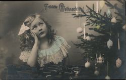 Frohliche Weihnachten! Girl Christmas Tree Children Postcard Postcard Postcard