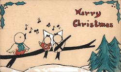 Three Birds On Branch Sing Merry Christmas Postcard Postcard Postcard