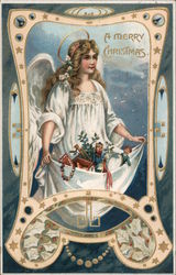 A Merry Christmas Angel Toys Postcard