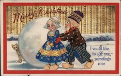 Two Dutch Children Making Snowball: Merry Christmas Postcard Postcard Postcard