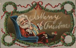 Santa Wreaths Smoking Merry Christmas In Smoke Postcard