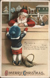 A Merry Christmas - Santa Claus at counter and child asking for what they want Postcard Postcard Postcard