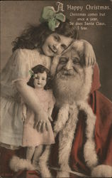 A Girl, her doll, and Santa Claus Postcard Postcard Postcard