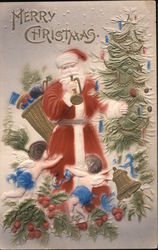 Merry Christmas: Santa blows his trumpets for the angels. Santa Claus Postcard Postcard Postcard