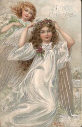 Two Girl Angels: A Happy Christmas Postcard