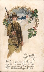 On Christmas Day - Soldier With Rifle Postcard Postcard Postcard