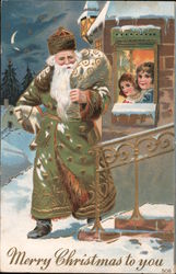 Merry Christmas to you.- Two children looking out window at Santa Postcard