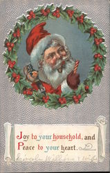 Santa in holly wreath Santa Claus Postcard Postcard Postcard