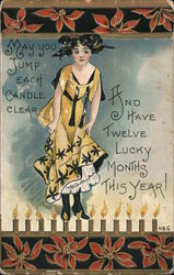 Happy New Year - woman in fancy dress, 12 candles Postcard