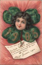 1905 - Young woman's head in center of four green leaves Beautiful Ladies Postcard Postcard Postcard